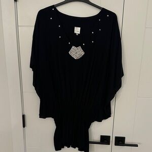 Chic Black Bat Wing Blouse pearl sequin Embellishments. One size